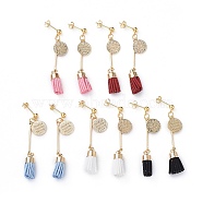 (Jewelry Parties Factory Sale)Dangle Stud Earrings, with Suede Cord Tassel Pendants, 304 Stainless Steel Stud Earring Findings and Brass Findings, Mixed Color, 52mm, Pin: 0.8mm(EJEW-JE03571)