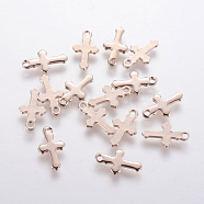 304 Stainless Steel Tiny Cross Charms, Rose Gold, 12x7x0.8mm, Hole: 1.2mm(STAS-F201-01RG)