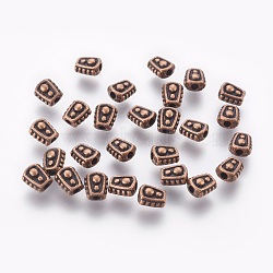 Tibetan Style Alloy Beads, Lead Free & Cadmium Free, Trapezoid, Red Copper Color, 6mm long, 5mm wide, 4mm thick, hole: 1mm(X-RLF0332Y)