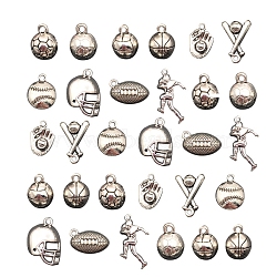 Tibetan Style Alloy Pendant Sets, Sport Goods, Mixed Shapes, Antique Silver, 13~30x10~17mm, 30pcs/set(RUFO-PW0001-003)