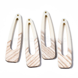 Resin & Wood Big Pendants, Two Tone, Teardrop, White, 67x17x3.5mm, Hole: 2mm(RESI-T035-16D)