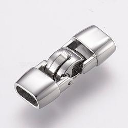 Tarnish Resistant 304 Stainless Steel Fold Over Clasps, Stainless Steel Color, 25x9.5x7mm, Hole: 3x7mm(STAS-F122-32P)