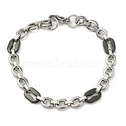 Two Tone 304 Stainless Steel Oval Link Chain Bracelet, Stainless Steel Color, 8-3/8 inch(21.3cm), Wide: 8mm(BJEW-B078-37BP)