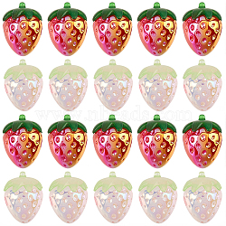 30Pcs 2 Colors Electroplate Opaque Acrylic Pendants, Strawberry, Mixed Color, 22.5x17x17mm, Hole: 3.8mm, 15pcs/color(PACR-SC0001-09)