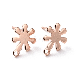 201 Stainless Steel Stud Earring Findings, with Horizontal Loop and 316 Stainless Steel Pin, Snowflakes, Real Rose Gold Plated, 11x9mm, Hole: 1.2mm, Pin: 0.7mm(STAS-K241-06RG)