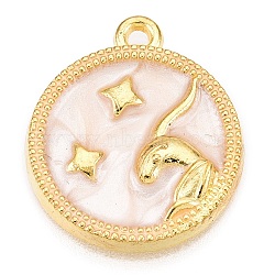 Alloy Enamel Pendants, Golden, Flat Round Charm, Capricorn, 18x15.5x2mm, Hole: 1.4mm(ENAM-T021-03B)