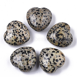 Natural Dalmatian Jasper Healing Stones, Heart Love Stones, Pocket Palm Stones for Reiki Balancing, 29~30x30~31x12~15mm(G-R418-26-2)