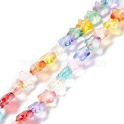 Transparent Glass Beads, with Glitter Powder, Star, Colorful, 7.5~8x8.3x4mm, Hole: 0.7~1mm(X1-GLAA-F112-04B)