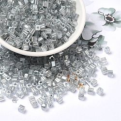 Glass Seed Beads, Transparent Lustered Glass, Square Hole, Square, Light Grey, 4x4x4mm, Hole: 1.2mm, 5000pcs/pound(SEED-H002-F-1135)