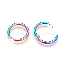 304 Stainless Steel Hoop Earrings, Manual Polishing Huggie Earrings, Rainbow, Multi-color, 12 Gauge, 14x2mm, Pin: 0.8mm(±0.1mm), Inner Diameter: 10mm(EJEW-P177-C-07)