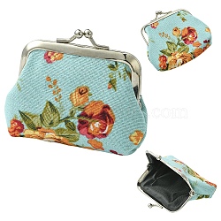Flower Printed Cloth Wallets, Coin Pouches with Iron Kiss Lock, Platinum, Light Sky Blue, 90x80mm(AJEW-YWC0001-11A)