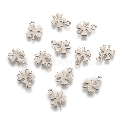 304 Stainless Steel Charms, Four Leaves Clover Pendants, Stainless Steel Color, 10x8x1mm, Hole: 1mm(STAS-J014-12)