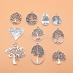 10Pcs Tibetan Style Alloy Pendants, Tree of Life Charms, Antique Silver, 25~40x20~40mm(PW-WGFB9B9-01)