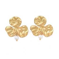 Hammered Leaf 304 Stainless Steel Stud Earrings for Women, Golden, 36x32mm(EJEW-K278-28G)