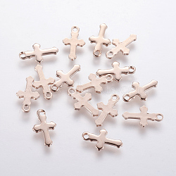 304 Stainless Steel Tiny Cross Charms, Rose Gold, 12x7x0.8mm, Hole: 1.2mm(STAS-F201-01RG)