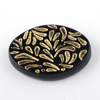 Oval Plating Acrylic Beads, Golden Metal Enlaced, Black, 28x20x5.5mm, Hole: 1.5mm, about 203pcs/500g