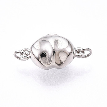 925 Sterling Silver Box Clasps, Stone Shape, with S925 Stamp, with Jump Ring, Platinum, 16x9x8mm, Hole: 2mm, jump Ring: 4x0.7, 2.5mm inner diameter