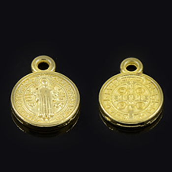Tibetan Style Alloy Charms, Flat Round, Golden, 15x12x1mm, Hole: 2mm