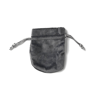 Velvet Storage Bags, Drawstring Pouches Packaging Bag, Oval, Gray, 10x8cm