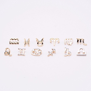 Alloy Charms, Twelve Constellations, Light Gold, 9.5~14.5x8~14.5x5~5.5mm, Hole: 1.5mm, 12pcs/set