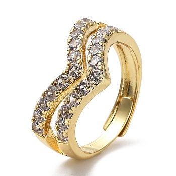 Cubic Zirconia Crown Adjustable Rings, Rack Plating Brass Ring, Lead Free & Cadmium Free, Long-Lasting Plated, Real 18K Gold Plated, Inner Diameter: 19mm