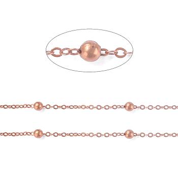 Brass Flat Oval Cable Chains, Satellite Chains, Unwelded, with Card Paper, Lead Free and Nickel Free, Red Copper, 2.2x1.7x0.23mm, Bead: 3.5mm