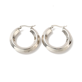 201 Stainless Steel Chunky Hoop Earrings, with 304 Stainless Steel Pins, Stainless Steel Color, 33x6mm, Pin: 0.8mm