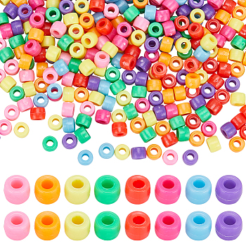 800Pcs 8 Colors Opaque Plastic Beads, Pony Beads, Barrel, Mixed Color, 6x4.5mm, Hole: 2.5mm, 100pcs/color