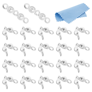 25Pcs 925 Sterling Silver Bead Tips Knot Covers, 1Pc Suede Fabric Square Silver Polishing Cloth, Silver, 6.75x3.8mm, Hole: 0.8mm, Inner Diameter: 2mm