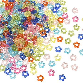 300Pcs Transparent Acrylic Bead Frame, Flower, Mixed Color, 13x13x4mm, Hole: 2.5mm, Inner Measure: 5mm