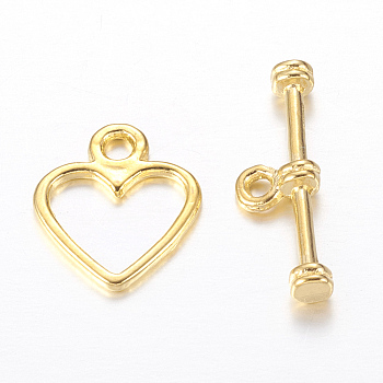 Alloy Toggle Clasps, Lead Free and Cadmium Free & Nickel Free, Golden Color, Size: Heart: 14x12mm, Bar: 19mm, Hole: 1.5mm