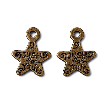 Gift Ideas for Men On Valentines Day Tibetan Style Alloy Star Carved Word Just for You Message Charms, Antique Bronze, Lead Free & Cadmium Free & Nickel Free, 14x11.5x11mm, Hole: 1mm