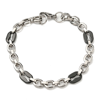 Two Tone 304 Stainless Steel Oval Link Chain Bracelet, Stainless Steel Color, 8-3/8 inch(21.3cm), Wide: 8mm