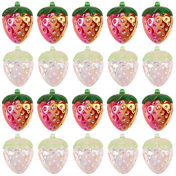 30Pcs 2 Colors Electroplate Opaque Acrylic Pendants, Strawberry, Mixed Color, 22.5x17x17mm, Hole: 3.8mm, 15pcs/color