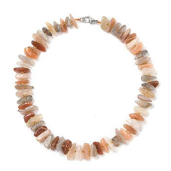 Natural Sunstone Chip Beaded Necklaces, with 304 Stainless Steel Clasps, 18.82 inch(47.8cm)