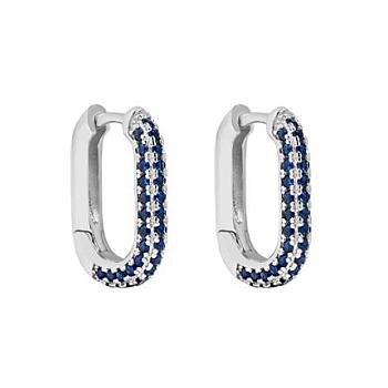 925 Sterling Silver Hoop Earrings, Minimalist Design Micro Cubic Zirconia Oval Personalized Women's Earrings, Marine Blue, 14.5x10.7mm, Pin: 0.9mm