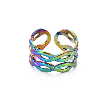 Rainbow Color 304 Stainless Steel Infinity Cuff Ring, Hollow Open Ring for Women, US Size 7(17.3mm)