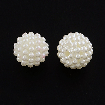 Acrylic Imitation Pearl Beads, Berry Beads, Round Combined Beads, Creamy White, 14mm, Hole: 1mm