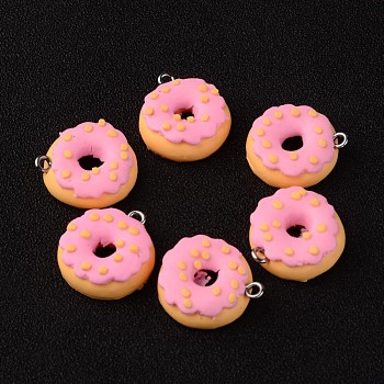 Polymer Clay Pendants, Donut, Hot Pink, 19x7mm, Hole: 3mm