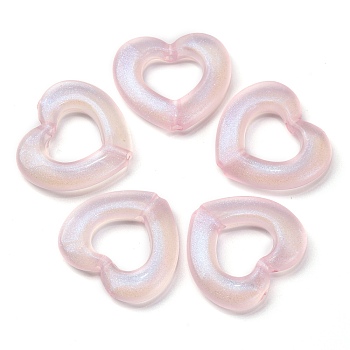 Luminous Transparent Acrylic Beads, Glow in the Dark, with Glitter Powder, Heart, Pink, 26x29x5mm, Hole: 3mm