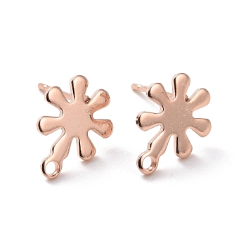 201 Stainless Steel Stud Earring Findings, with Horizontal Loop and 316 Stainless Steel Pin, Snowflakes, Real Rose Gold Plated, 11x9mm, Hole: 1.2mm, Pin: 0.7mm