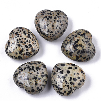 Natural Dalmatian Jasper Healing Stones, Heart Love Stones, Pocket Palm Stones for Reiki Balancing, 29~30x30~31x12~15mm
