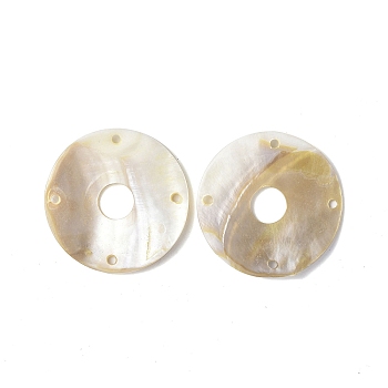 Natural Freshwater Shell Connector Charms, Flat Round Links, Seashell Color, 55x5mm, Hole: 3mm