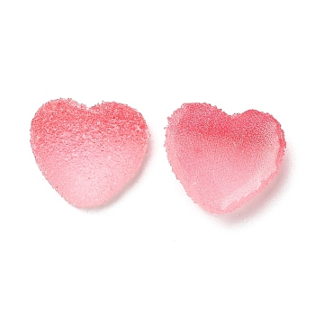 Resin Cabochons, Two Tone, Heart, Flamingo, 15~15.5x16.5~17x7mm