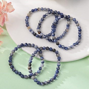 Natural Blue Spot Jasper Bead Stretch Bracelets, Round, 2 inch~2-3/8 inch(5~6cm), Bead: 5.8~6.8mm