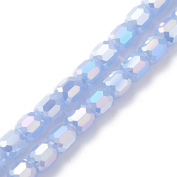 Imitation Jade Glass Beads Strands, Faceted, Barrel, Lilac, 9x8mm, Hole: 1.2mm, about 80pcs/strand, 27.64''(70.2cm)
