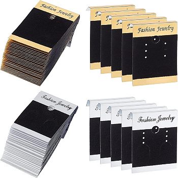 Plastic Earring Display Card, with Velvet Cloth, Rectangle, Black, 200pcs/set