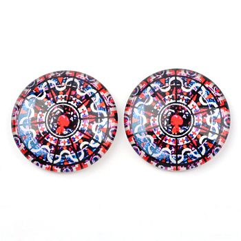 Glass Cabochons, Half Round/Dome, Kaleidoscope Pattern, Colorful, 12x4mm