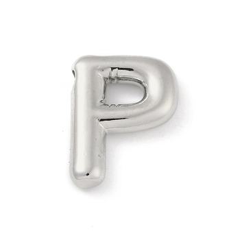 Rack Plating Brass Pendants, Long-Lasting Plated, Lead Free & Cadmium Free, Platinum, Letter P, 17.5x13x4mm, Hole: 1.8mm