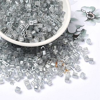 Glass Seed Beads, Transparent Lustered Glass, Square Hole, Square, Light Grey, 4x4x4mm, Hole: 1.2mm, 5000pcs/pound